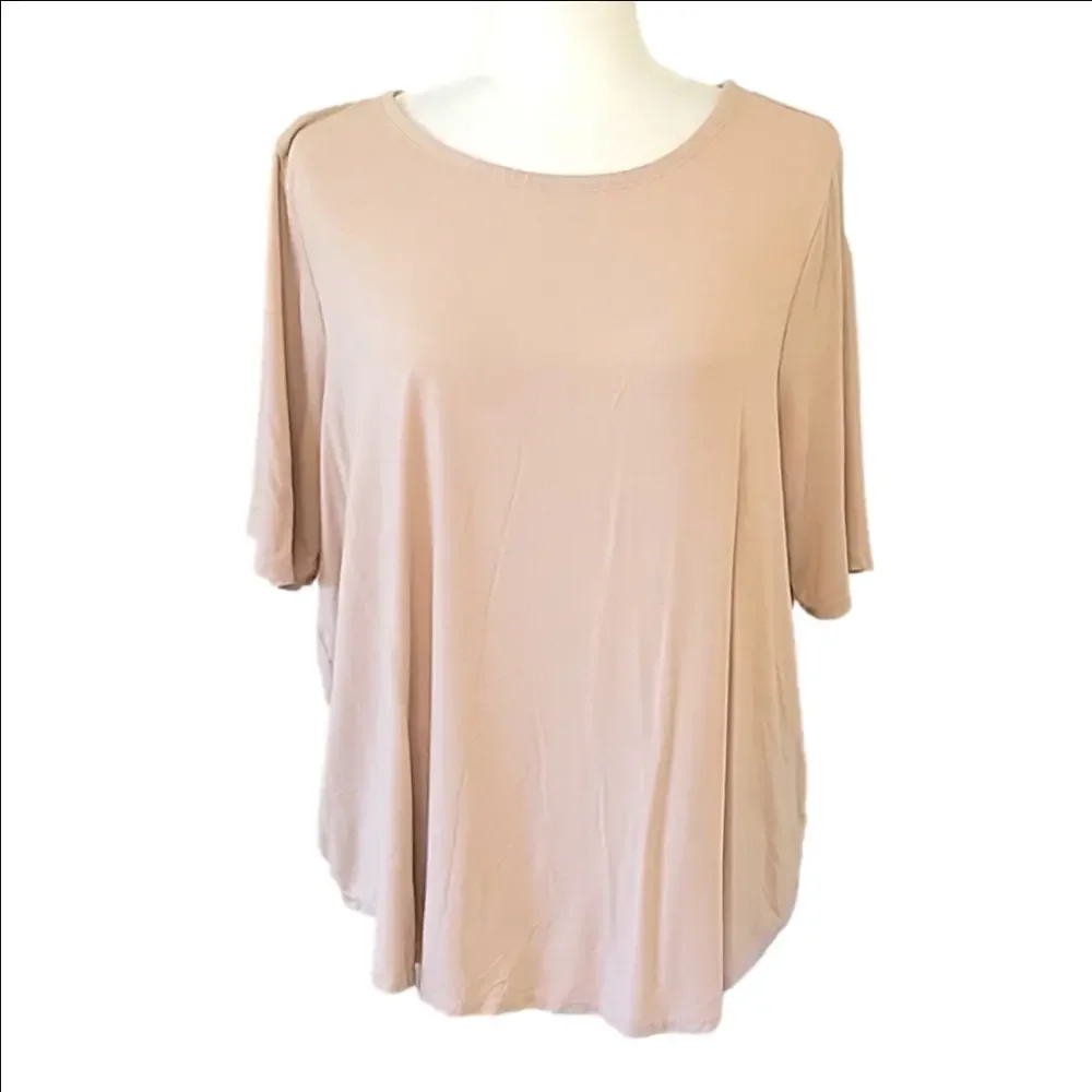 Tan stretchy longer short sleeve womens XL tunic tee longer length too! - Picture 2 of 6